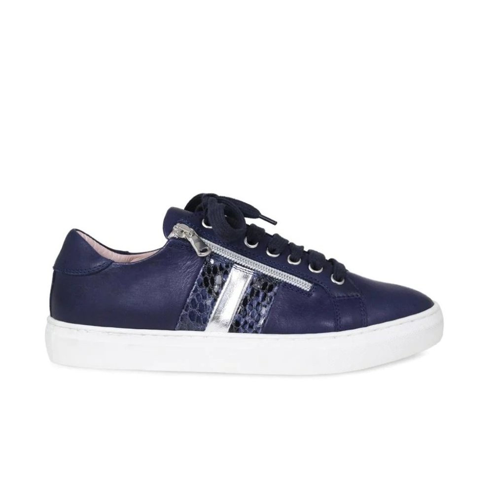 Sole Bliss Sprint Navy Leather & Silver Snakeskin Sneaker - bunion friendly 9W